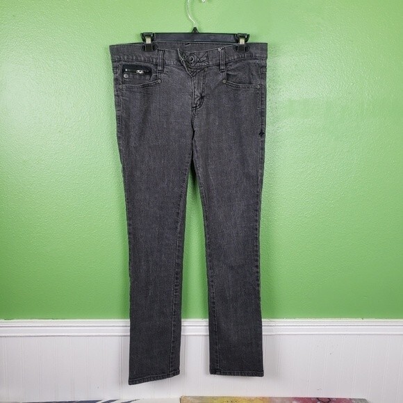 Hurley's Women's grey straight leg three button multiple pocket denim jeans 32 - Picture 1 of 11